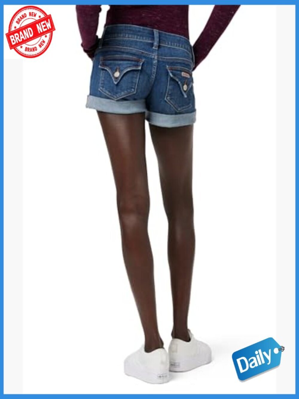 High Rise Cut Off Denim Shorts Mid Rise Stretch - Picture 3 of 7